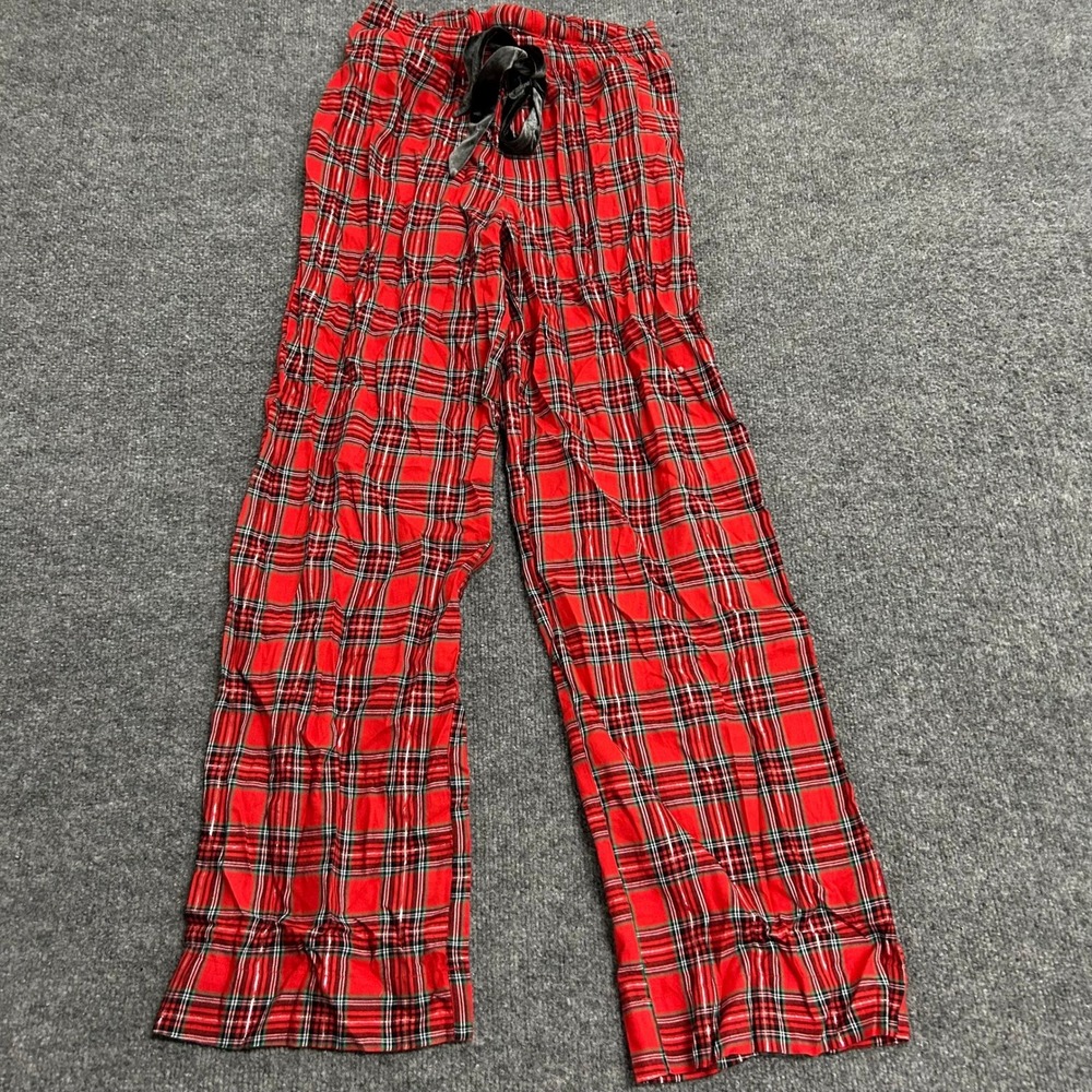 Victoria's Secret PINK Pajama Pants Womens Size Small Red Plaid Velvet Tie Sleep